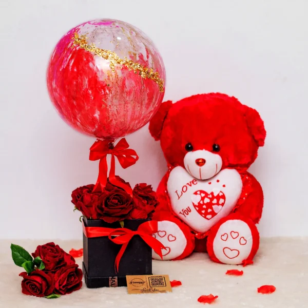 flowers, balloon and Teddy Bear