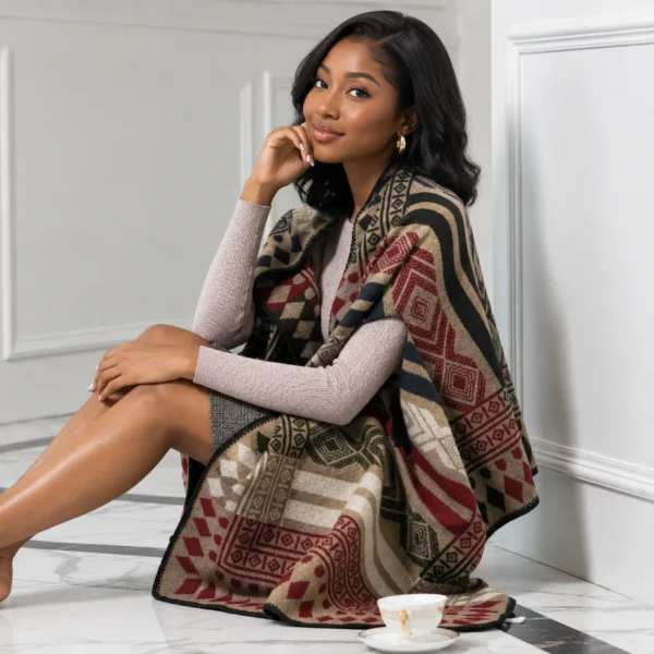 Women Wearable Shawls- Multi Brown